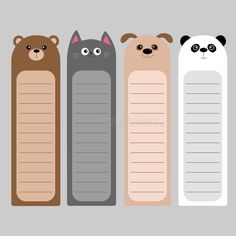 three cartoon bookmarks with cute animals and blank paper for writing on them royalty illustration