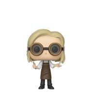 a pop vinyl figure with goggles and glasses on it's head, wearing a brown