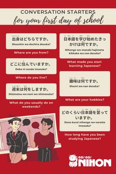 Conversation starter phrases in Japanese. Japanese Honorifics, Conversations Starters, Hello In Japanese, Japanese Conversation, Simple Phrases