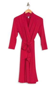 Love By Design Prescott Three-Quarter Sleeve Faux Wrap Dress | Nordstromrack Fitted Long Sleeve Solid Robe, Fitted Long Sleeve Solid Color Robe, Long Sleeve Solid Wrap Dress For Work, Solid Long Sleeve Wrap Dress For Work, Fitted Wrap Dress With 3/4 Sleeves For Spring, Fitted Wrap Robe, Fall Daywear Wrap Dress, Fitted V-neck Daywear Robe, Fitted Open Front Robe For Spring