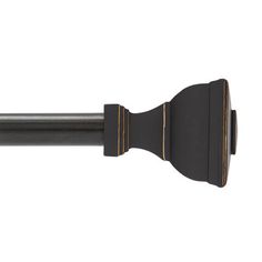 an image of a black curtain rod with gold trimmings on the top and bottom