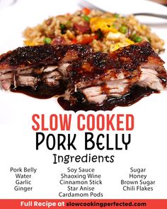 the flyer for slow cooked pork belly ingredients