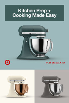 the kitchen prep and cooking made easy guide is shown in three different colors, including green