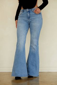 Miss Lola | Ivette Light Denim Mid Rise Super Flare Pant Miss Lola, Flare Pant, Women Pants, Mid Rise Jeans, Light Wash Denim, Light Denim, Flare Pants, Mid Rise, Fitness Models