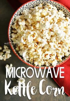 microwave kettle popcorn in a bowl with the title above it