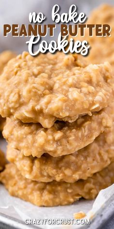 no bake peanut butter cookies stacked on top of each other