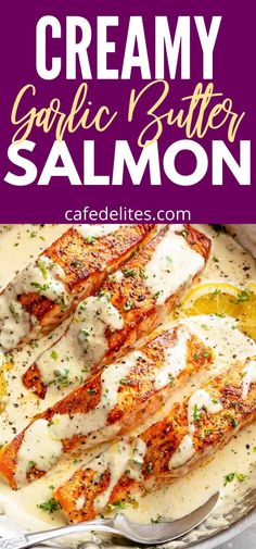 creamy garlic butter salmon with lemon and parsley sauce