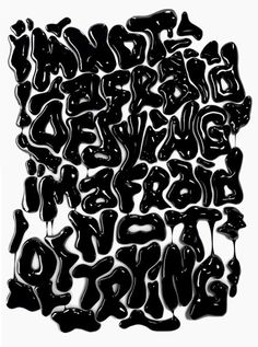 an abstract black and white painting with letters