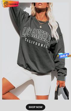 Gray Letter Print Long Sleeve Pullover Sweatshirt Jeans Pant, Stylish Letters, Letter Print Sweatshirt, Print Sweatshirt, Chic Woman, Grey Sweatshirt, Top Pattern, Full Sleeve, Long Sleeve Pullover