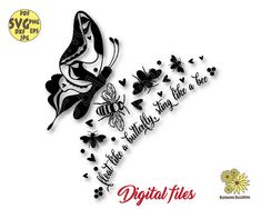 the digital files are designed to look like butterflies and hearts, with words written on them