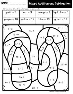 the color by code math worksheet for students to practice numbers and addition skills