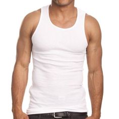 A-Shirts are form fitting under shirts for all occasions.100% cotton 2x1 ribbed knit. Also known as wife-beaters. White 3 Pack undershirt. 100% Preshrunk Cotton fort Soft-Hand Feel Ribbed knit for stretch Form fitting under shirt for all occasions 100% Premium Cotton Comfort and Relax Machine Wash with Same Color in Cold Water Do Not Bleach TumbleDry Low Wife Beaters, Undershirt Tank Top, Gym Tank Tops, Muscle Shirts, Muscle Tank Tops, Ribbed Tank Tops, Cotton Tank Top, Workout Tshirts, Muscle Men