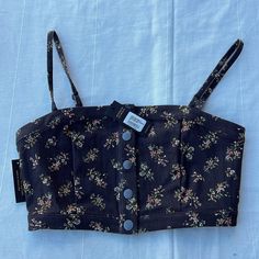 Afrm Noir Floral Bustier Size Small Black Printed Crop Top For Spring, Embroidered Bustier Top, Cheap Black Bustier Camisole, Black Printed Cropped Top, Flower Bustier Top, Butterfly Bustier, Cheap Floral Print Bustier Top, Trendy Black Floral Print Crop Top, Black Cropped Floral Print Tops