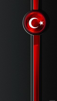 the flag of turkey on a black and red wallpaper with a white crescent in the center