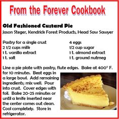 the recipe for an old fashioned custard pie