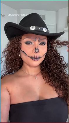 Giddy up for a spooktacular Halloween with this adorable Cowgirl Skeleton makeup look! Think sweet-but-spooky skeletal details, a touch of shimmer, and your cutest cowgirl hat! Shop this easy Halloween look today with products from Maybelline!  Products Used: Color Tattoo Eye Stix, Color Tattoo Studio Eye Pencil, Master Precise All Day Liquid Eyeliner, Sky High Mascara 80s Nail Art, Themed Acrylic Nails, Cowgirl Skeleton, Skeleton Makeup Tutorial, Cowgirl Makeup, Maybelline Products, Halloween Makeup Tutorial Easy, Sky High Mascara, Tattoo Eye