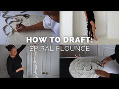 a collage of photos showing how to craft spiral flounce with paper and scissors