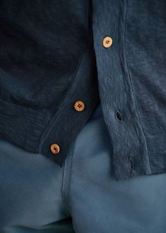 Guilford Shirt - Blue - Cotton - Octobre Éditions Workwear Polo Collar Top With Buttons, Classic Henley With Buttons For Everyday, Classic Everyday Henley With Buttons, Casual Henley With Buttons For Work, Casual Tops With Buttoned Pockets, Casual Tops With Buttoned Pockets For Gatherings, Cotton Cardigan With Buttons, Fall Cotton Sweater With Buttons, Polo Collar Tops With Buttons For Fall