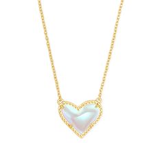 Kendra Scott | Ari Heart Gold Pendant Necklace in Dichroic Glass - Giddy Up Glamour Boutique New Obsession, Let It Shine, Dichroic Glass, Asymmetrical Design, Shine On, Brass Material, Gold Pendant Necklace, Kendra Scott, Lobster Claw