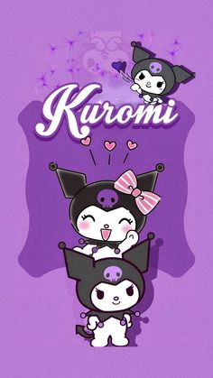 an image of some cartoon characters on a purple background with the words kuromi above them