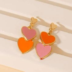 This Unique Pair Is A Wonderful Addition To Your Wardrobe And Your Style; Sure To Get Lots Of Compliments! Great For Valentine’s Day Or Anytime! Gsunut50f000xvs Cute Pink Double Heart Earrings, Trendy Pink Double Heart Earrings, Cute Pink Heart Earrings For Mother's Day, Pink Double Heart Earrings For Mother's Day, Pink Double Heart Earrings, Trendy Pink Heart Print Earrings, Mother's Day Pink Heart Earrings For Party, Gradient Heart, Skull Fire