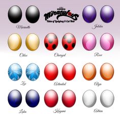 an image of different colored balls with names