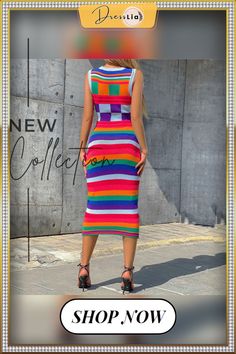 Color Matching Sleeveless Bodycon Knitted Dresses Summer Knit Bodycon Dress, Casual Sleeveless Knit Bodycon Dress, Sleeveless Knit Bodycon Casual Dress, Casual Knit Sleeveless Bodycon Dress, Multicolor Stretch Knit Dresses, Stretch Multicolor Knit Dresses, Multicolor Knit Stretch Dress, Knitted Dresses, Knitted Bodycon Dress