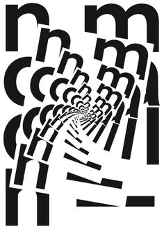 an abstract black and white design with the letter m in it's center, surrounded by smaller letters