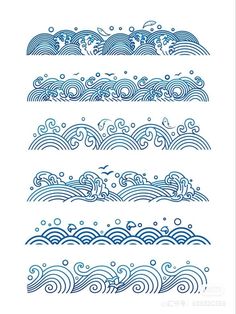 the waves are drawn in blue ink on white paper, and it looks like they could be