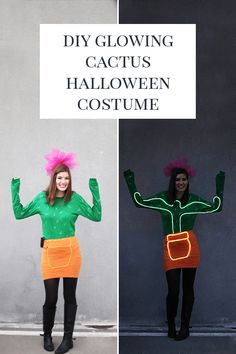 three different costumes with the words diy glowing cactus and halloween costume