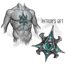 a tattoo design with the words patron's gift and an image of a demon eye