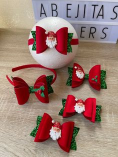 santa clause bow ties and matching hair clips