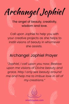 an orange and pink background with the words, archangel ophiel on it