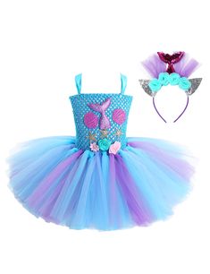 PRICES MAY VARY. Dress is made of polyester and mesh material, hand wash Size Table means age ranges for girls, but they are for general guidance only Adjustable ribbon shoulder straps can be tied a bowknot at back. Elastic crochet top bodice front adorned with mermaid tail, scallop and starfish applique 3D flowers on waist. 1 layer colorful mesh tutu dress attached to the waist. Comes with a matching hair hoop. Adorable and cute set for your girl Suitable for Halloween, Carnival, cosplay, theme Mermaid Princess Costume, Starfish Applique, Elastic Crochet, Hoop Light, Baby Costumes Girl, Princess Costume, Mermaid Princess, Hair Hoop, Halloween Carnival