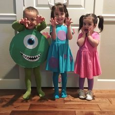 Diy Monster Inc Costume, 3 Siblings Halloween Costumes, 3 Sibling Costume Ideas, Monsters Inc Halloween Costume Families, Sibling Costumes For 3, Monsters Inc Costumes Family, 3 Sibling Halloween Costumes, Diy Sibling Halloween Costumes