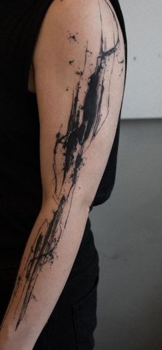 a woman's arm with black ink splattered on it and a white background