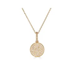 DIAMOND PAVE DISC PENDANT-Charms & Pendants-A favorite in the ANNEAUX studio, this diamond disc pendant looks good on everyone. - pendant available in 18k yellow and white gold - diamonds: 0.25 approximate total carat weight, G-H color, SI clarity - 10 mm diameter - 18k diamond cut cable link triple extendable chain; 16” - 17” - 18” length - lobster clasp - shown on model in yellow gold-Anneaux Jewelry Diamond Stacks, 18k Gold Chain, Gold Disc, Disc Pendant, Classic Gold, Gold Letters, Baguette Diamond, Rose Gold Diamonds, Gold Hoops