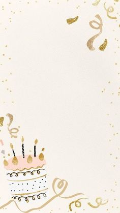 a birthday card with a cake and gold confetti