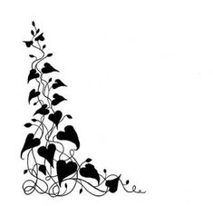 a black and white drawing of a plant with hearts on it