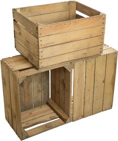 three wooden crates stacked on top of each other