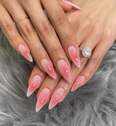 Aura Stiletto Nails, Aura Nail Designs Almond, Pink Shellac Nails, Aura Nail Designs, Aura Nail, Aura Nails, Airbrush Nails, Shellac Nails