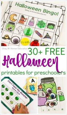 halloween themed activities for kids to play with and printables on the front page