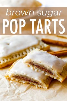 brown sugar pop tarts on parchment paper with cinnamon sticks