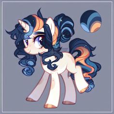 a pony with long black hair and blue eyes