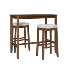 two stools and a table on a white background with no one in the photo