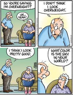 a comic strip with an older man and woman talking to each other about what they are doing