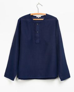 Radha Henley Shirt in Indigo – Umber and Ochre Long Sleeve Indigo Tops For Everyday, Casual Shirt With Natural Dye And Relaxed Fit, Casual Long Sleeve Tops With Natural Dye, Long Sleeve Tops In Natural Dye With Relaxed Fit, Relaxed Fit Long Sleeve Top With Natural Dye, Casual Navy Linen Top, Sustainable Practices, Henley Shirt, Indigo Dye