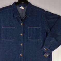 Roamans, Blue Jean Long Sleeve Button Up Shirt, 1x Size N/A, From Arm Pit To Bottom Is 24", From Collar 36", All Most Like New. Dark Wash Tops With Snap Buttons For Work, Workwear Dark Wash Tops With Snap Buttons, Collared Medium Wash Shirt With Buttons, Collared Shirt With Buttons In Medium Wash, Medium Wash Collared Shirt With Buttons, Dark Wash Vintage Tops For Work, Vintage Dark Wash Tops For Work, Medium Wash Buttoned Workwear Top, Medium Wash Buttoned Tops For Workwear