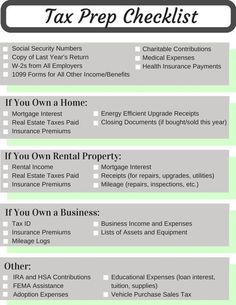 the tax checklist is shown in green and black, with an image of a house on