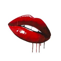 a painting of a red lips with dripping blood coming out of the bottom and upper lip